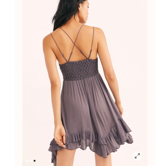 Free People FP One Adella Mini Slip Dress Charcoal - Picture 3 of 11